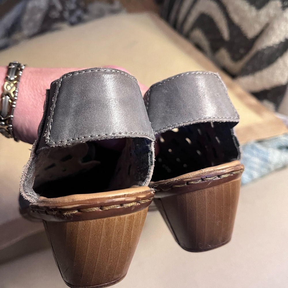 Rieker Antistress Blue Gray Woven Leather Slides Clog 37 - Picture 3 of 6